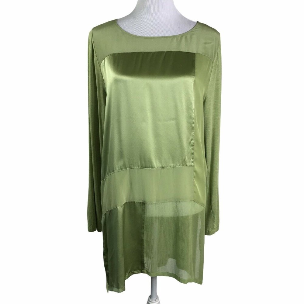 Soft Surroundings Light Green Satin Panel Long Sleeve Tunic